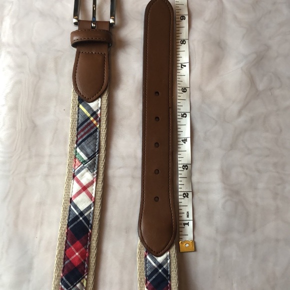 JAAK Belt Men L Madras Plaid Blue Red GreenCanvas Cotton Woven Synthetic Leather - Picture 8 of 14